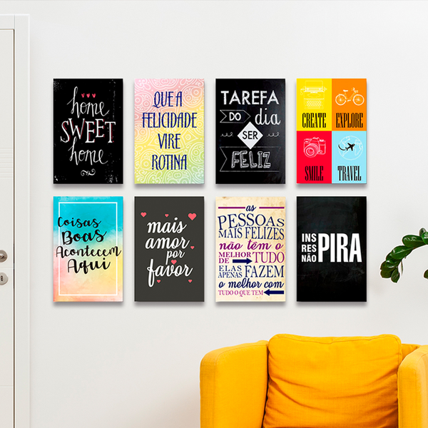 Kit 8 Placas Decorativas Frases Motivacionais