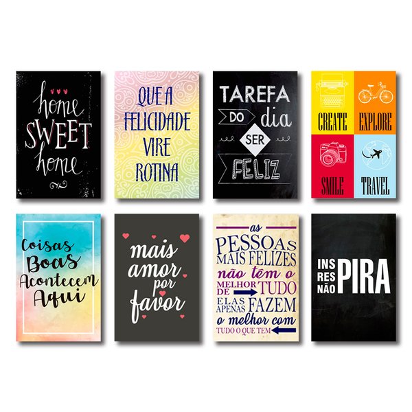 Kit 8 Placas Decorativas Frases Motivacionais