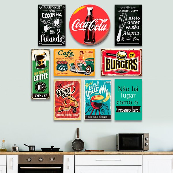 Kit 9 Placas Decorativas Cozinha Restaurante Frases Vintage