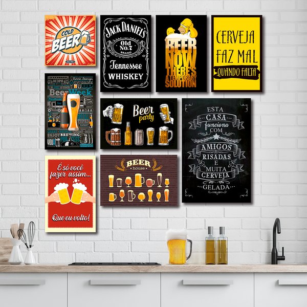 Kit 9 Placas Decorativas Bebidas Frases Vintage Cervejas