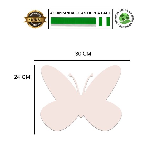Placa Decorativa Infantil Menina Borboleta Recorte 30x23 cm