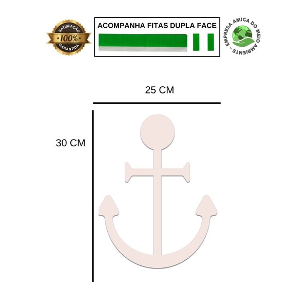 Placa Decorativa Infantil Âncora Marinheiro Recorte 30x25 cm