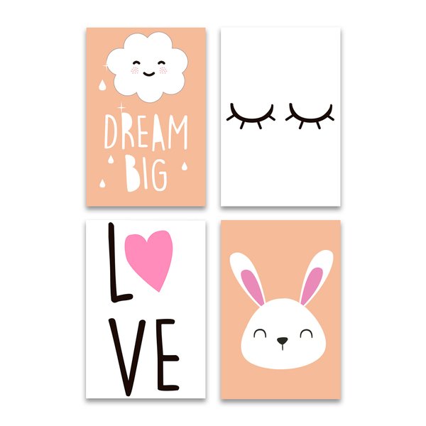 Kit 4 Placas Decorativas Infantil Frases Nuvem Mdf 20x30 cm