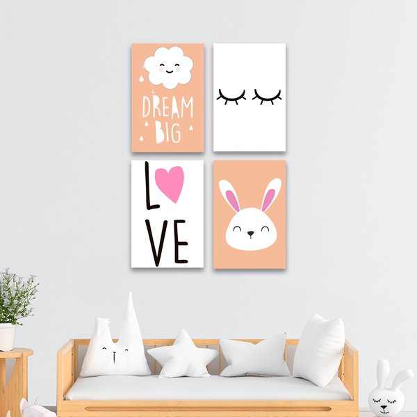 Kit 4 Placas Decorativas Infantil Frases Nuvem Mdf 20x30 cm