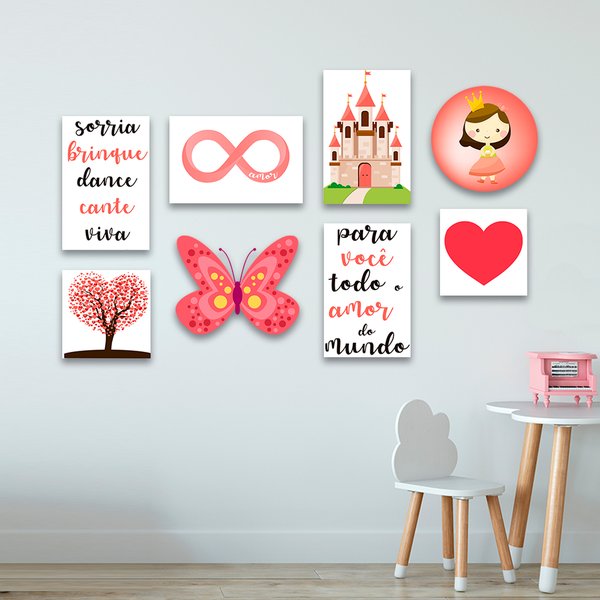 Kit 8 Placas Quadros Decorativos Infantil Menina Princesa