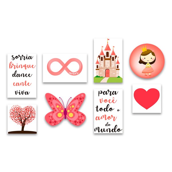Kit 8 Placas Quadros Decorativos Infantil Menina Princesa