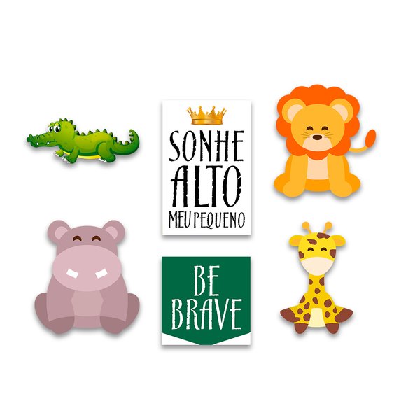 Kit 6 Placas Quadros Decorativos Infantil Menino Animais