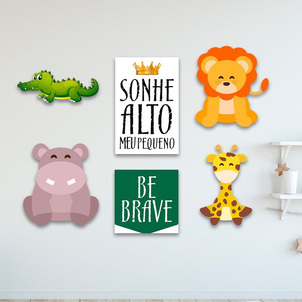 Kit 6 Placas Quadros Decorativos Infantil Menino Animais
