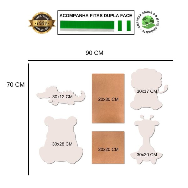 Kit 6 Placas Quadros Decorativos Infantil Menino Animais