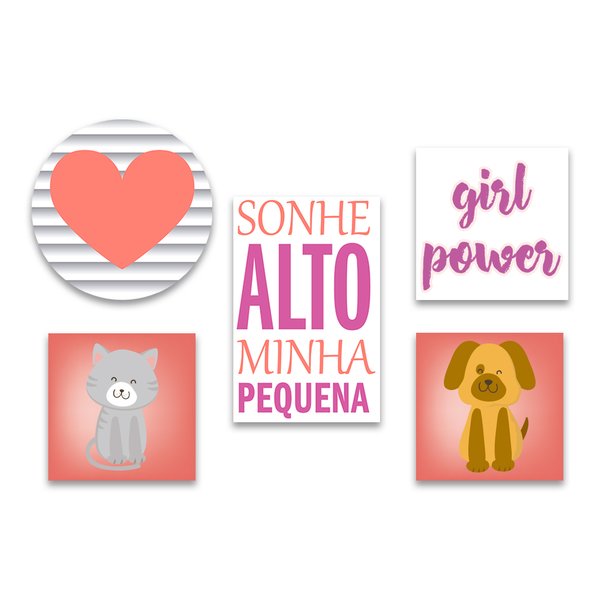 Kit 5 Placas Quadros Decorativos Infantil Menina Frases