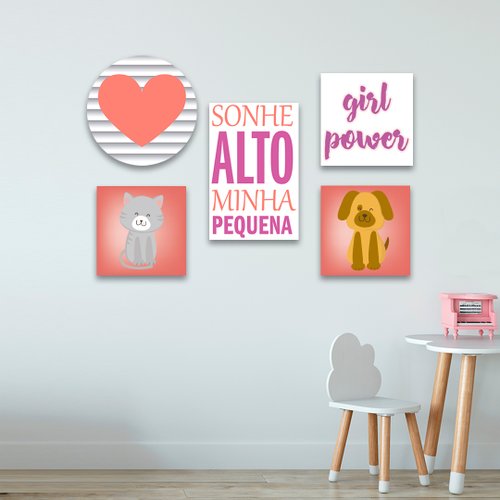 Kit 5 Placas Quadros Decorativos Infantil Menina Frases