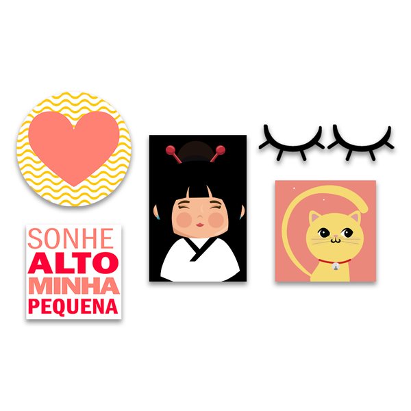 Kit 5 Placas Quadros Decorativos Infantil Menina Frase Sonhe