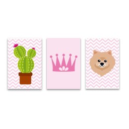 Imagem de Kit 3 Placas Quadros Infantil Menina Princesa Mdf 20x30 cm