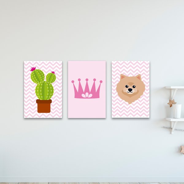 Kit 3 Placas Quadros Infantil Menina Princesa Mdf 20x30 cm