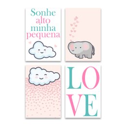 Imagem de Kit 4 Placas Decorativas Infantil Menina Frases Mdf 20x30 cm