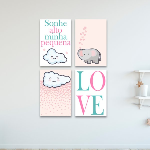 Kit 4 Placas Decorativas Infantil Menina Frases Mdf 20x30 cm