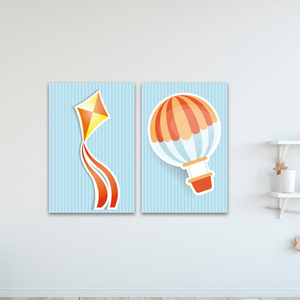 Kit 2 Placas Decorativas Infantil Menino Balão Mdf 20x30 cm