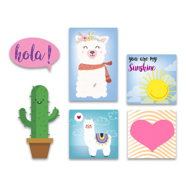 Kit 6 Placas Quadros Decorativos Infantil Menina Lhama