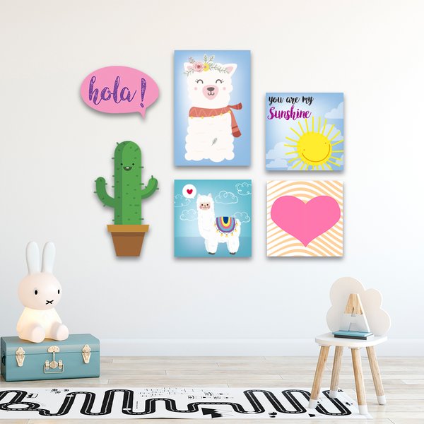 Kit 6 Placas Quadros Decorativos Infantil Menina Lhama