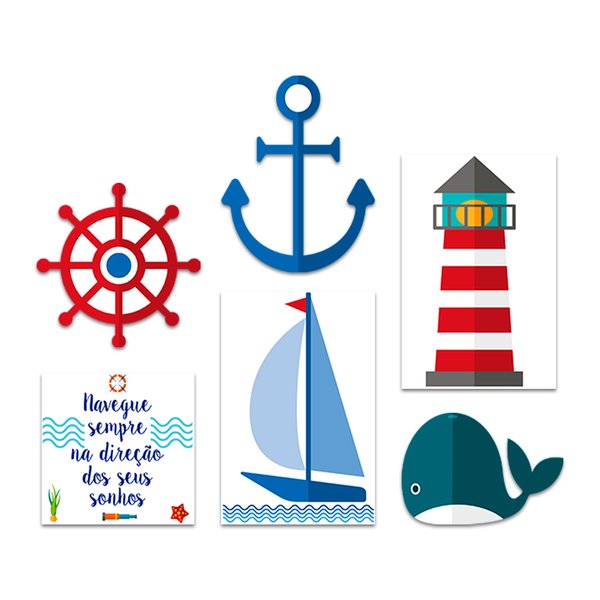 Kit 6 Placas Quadros Decorativos Infantil Menino Marinheiro