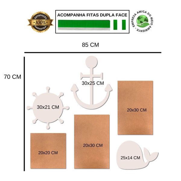 Kit 6 Placas Quadros Decorativos Infantil Menino Marinheiro