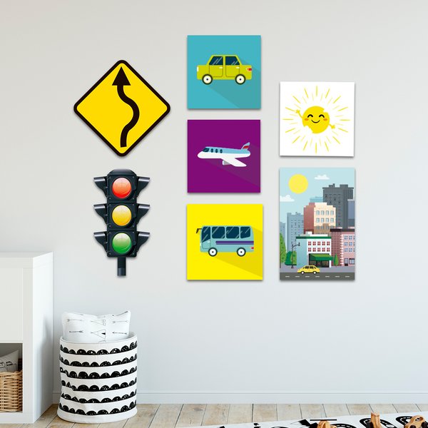 Kit 7 Placas Quadros Decorativos Infantil Carros Quarto