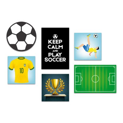 Kit 6 Placas Quadros Decorativo Infantil Futebol Bola Menino