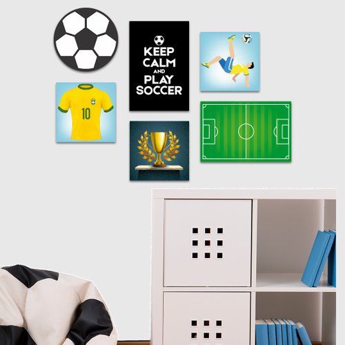 Kit 6 Placas Quadros Decorativo Infantil Futebol Bola Menino
