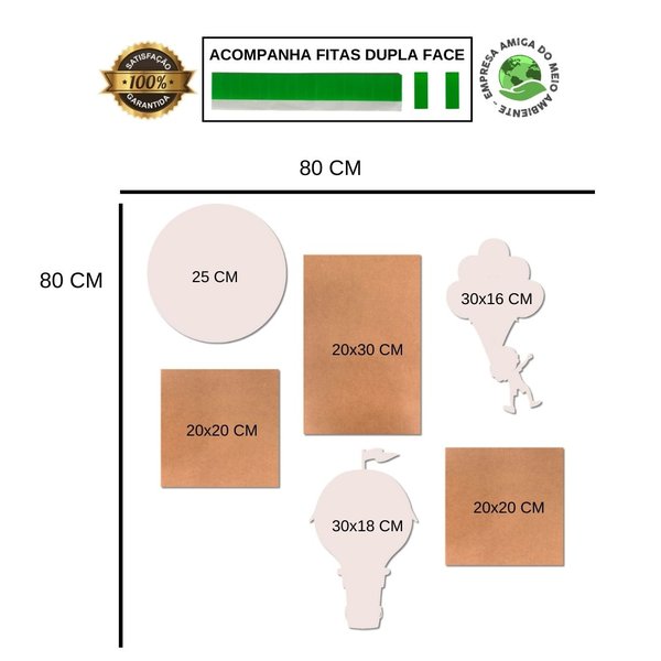 Kit 6 Placas Quadros Decorativos Infantil Menino Voe Alto