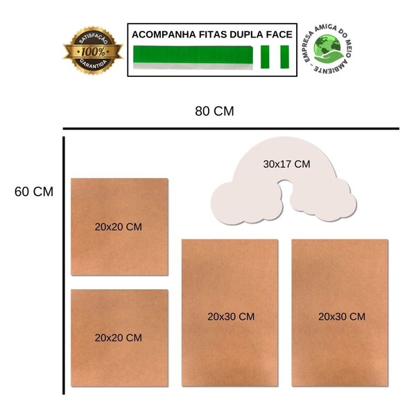 Kit 5 Placas Quadros Decorativos Infantil Menina Kids Nuvem