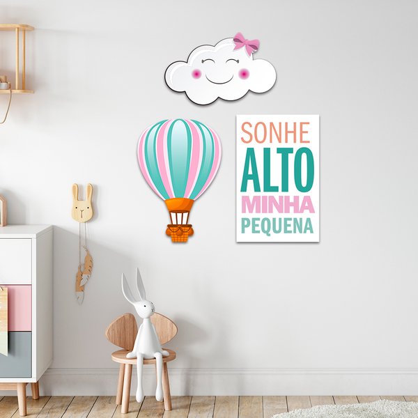 Kit 3 Placas Quadros Decorativos Infantil Menina Bebê Balão