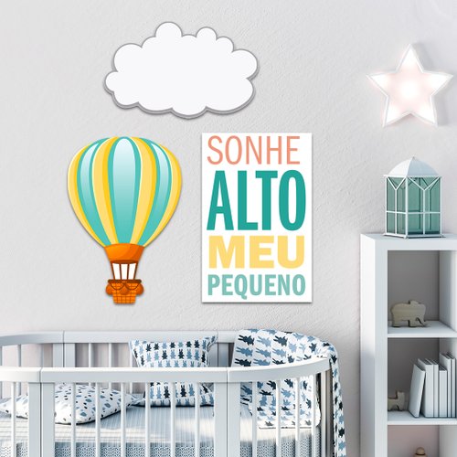 Kit 3 Placas Quadros Decorativos Infantil Menino Bebê Balão