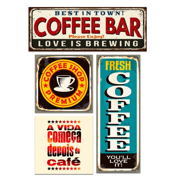 Kit 4 Placas Decorativas Frases Café Cozinha Coffee