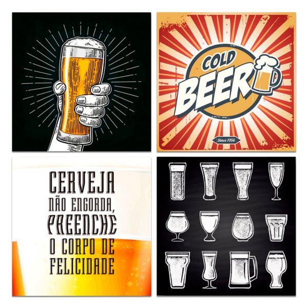 Kit 4 Placas Decorativas Frases Cervejas Bebidas