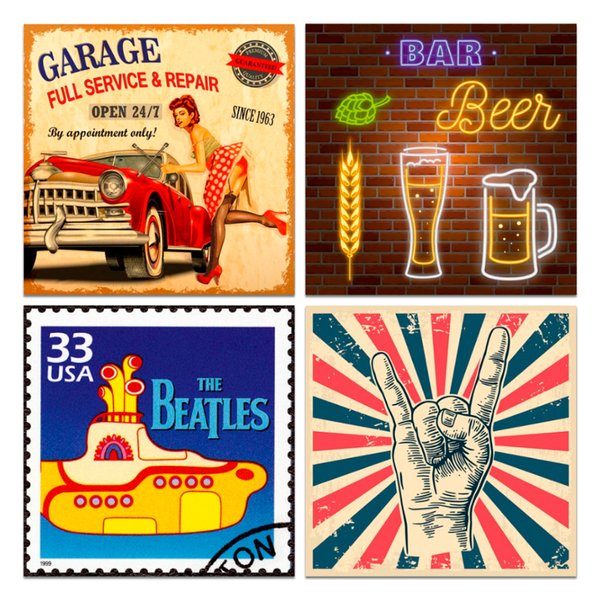 Kit 4 Placas Decorativas Vintage Música Bar Retro
