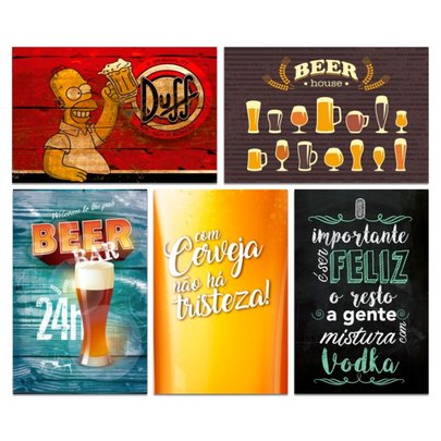 Kit 5 Placas Decorativas Frases Bebidas Cervejas Simpsons