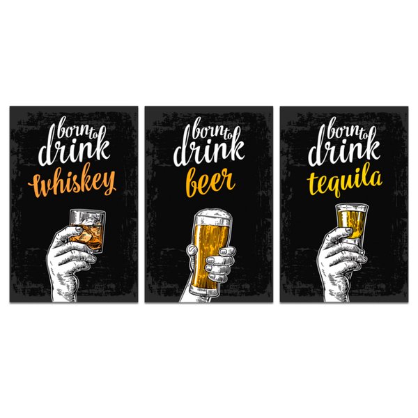 Kit 3 Placas Decorativas Bebidas Cerveja Tequila Whiskey