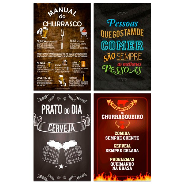 Kit 4 Placas Decorativas Churrasco Frases Bebidas