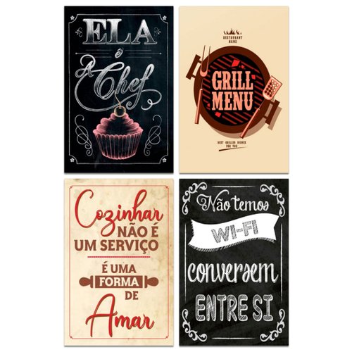 Kit 4 Placas Decorativas Frases Café Cozinha