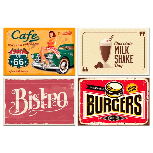 Kit 4 Placas Decorativas Frases Café Cozinha Lanches