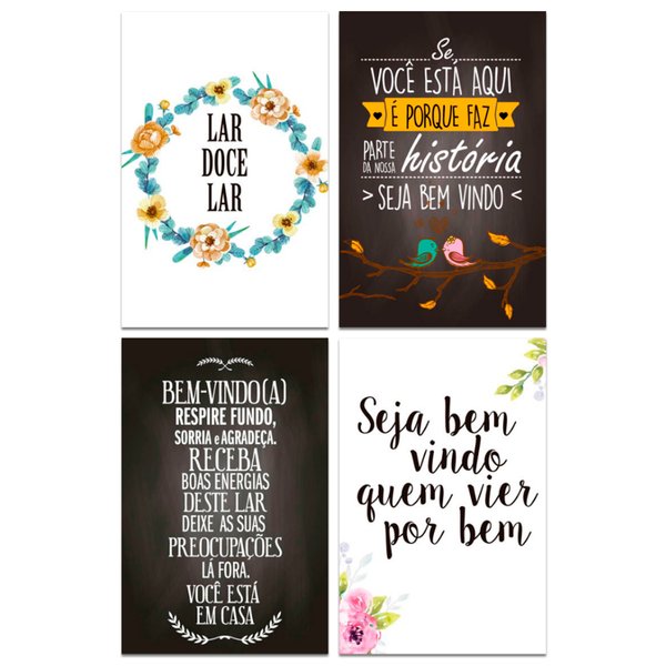 Kit 4 Placas Decorativas Frases Lar Casa Seja bem vindo