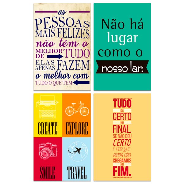 Kit 4 Placas Decorativas Frases Motivacionais Lar Travel