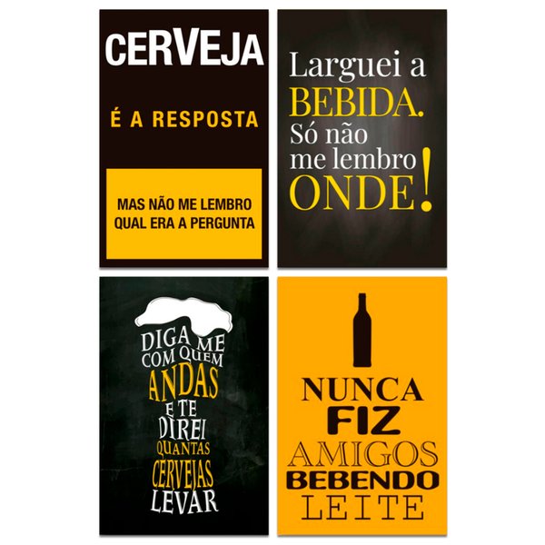 Kit 4 Placas Decorativas Bebidas Frases Cervejas