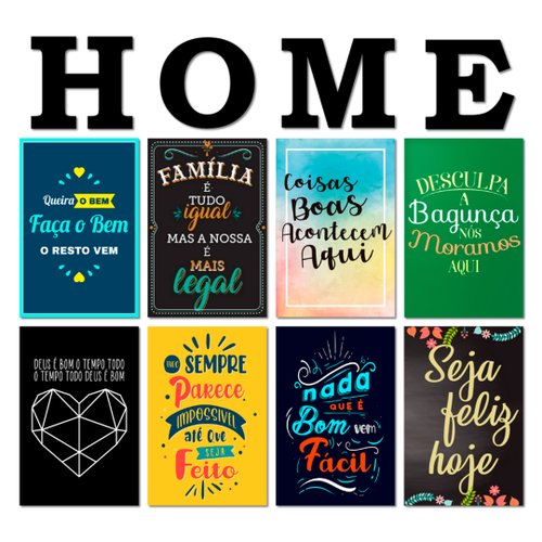 Kit 8 Placas Decorativas Frases Deus Família C/ Letras HOME