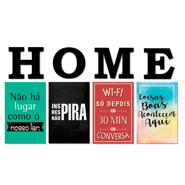 Kit 4 Placas Decorativas Frase  Nosso Lar Wifi C/ Letras HOME