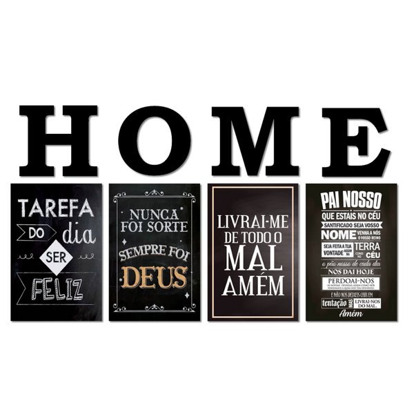 Kit 4 Placas Decorativas Frase Pai Nosso Deus C/ Letras HOME