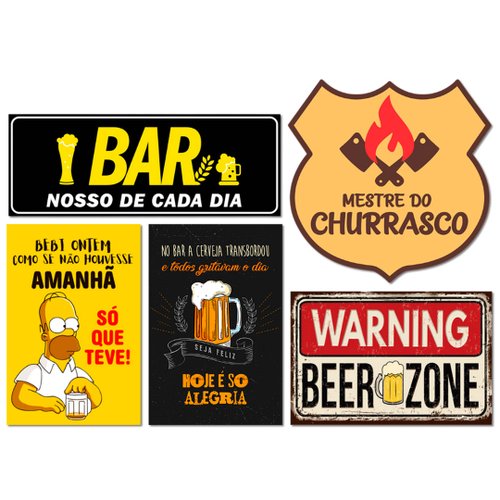 Kit 5 Placas Decorativas Cervejas Churrasco Bar Simpsons
