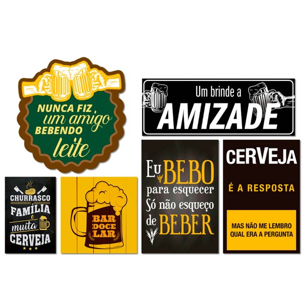 Kit 6 Placas Decorativas Cervejas Bebidas Frases Bar