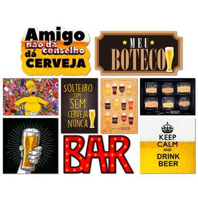Kit 9 Placas Decorativas Cantinho Churrasco Bebidas Cerveja