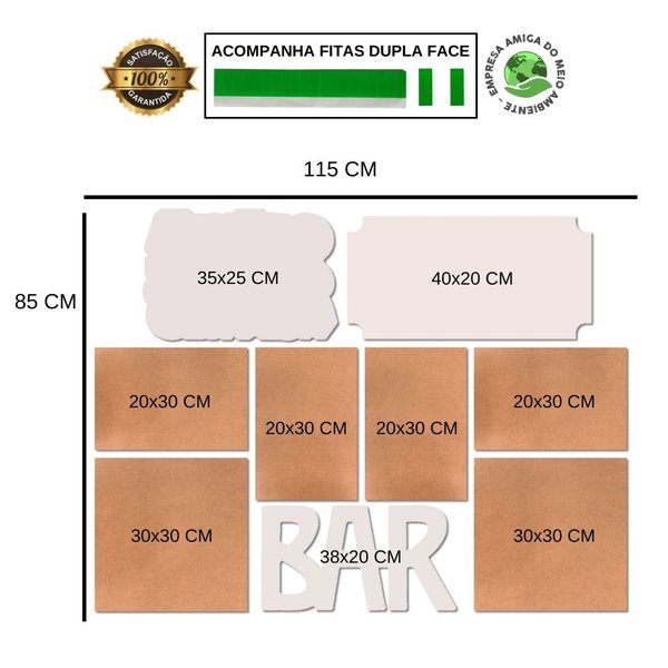 Kit 9 Placas Decorativas Cantinho Churrasco Bebidas Cerveja